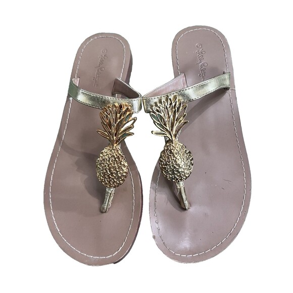 Lilly Pulitzer For Target Gold Pineapple Flip Flop Sandals Size 9 - Picture 1 of 7